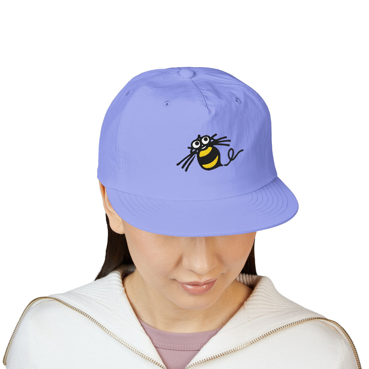 Model wearing the lapis blue Hudson Soft Bee Surf Cap