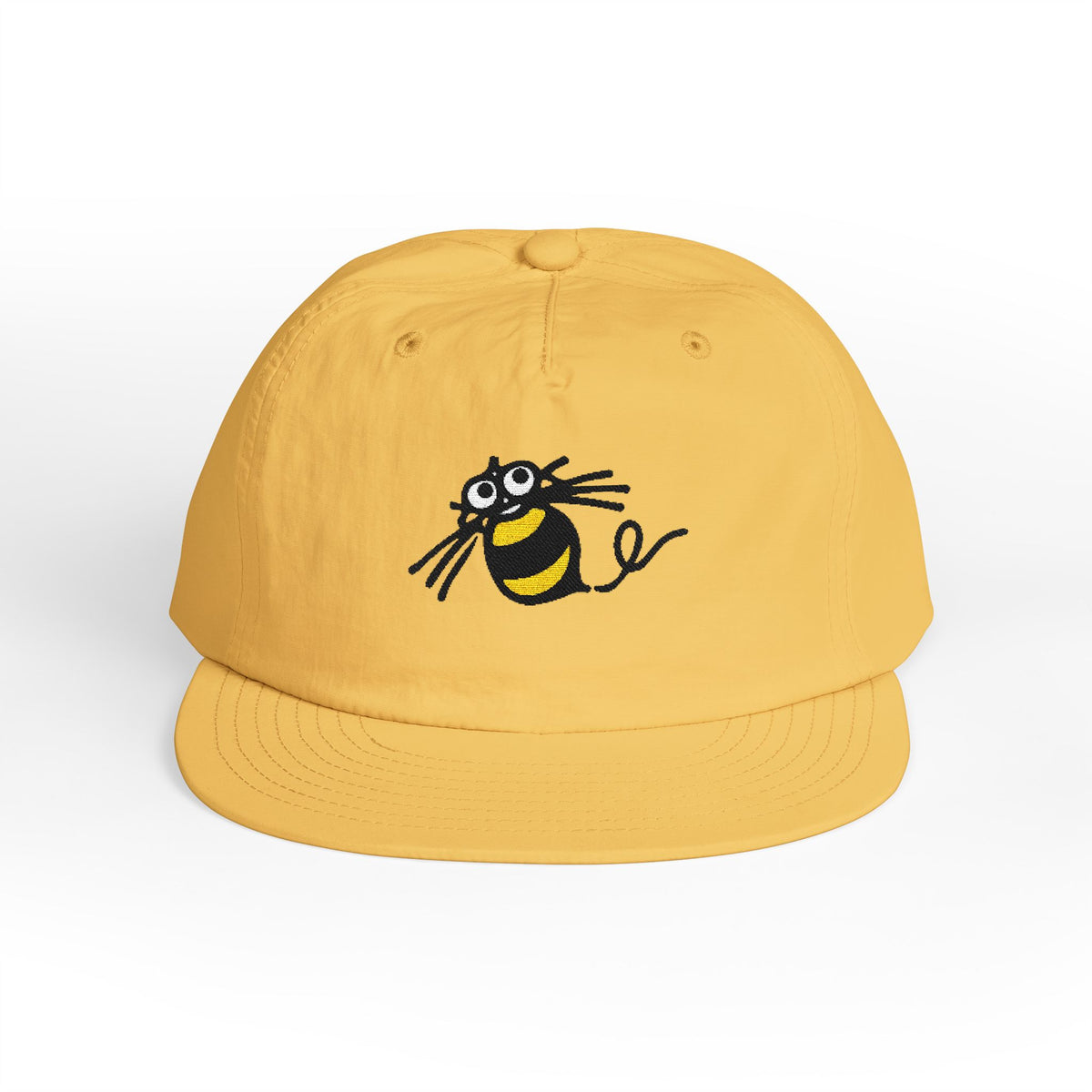 Hudson Soft Bee Surf Cap in sunset yellow, front view with the embroidered Hudson Soft bee