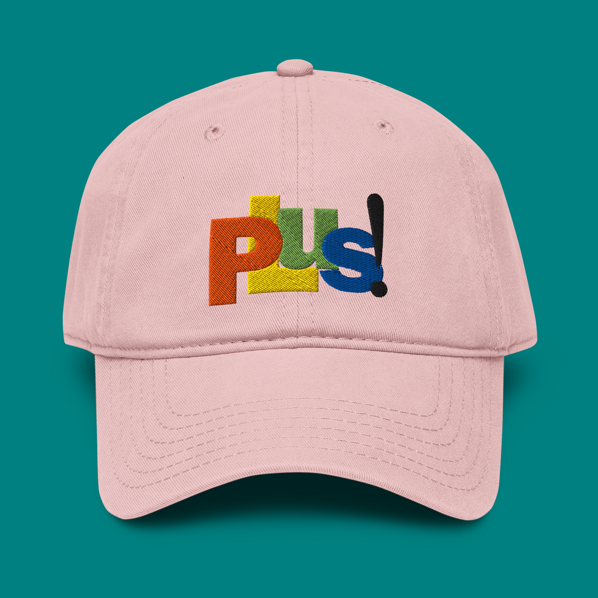 Microsoft Plus! Hat in dusty rose with the embroidered four-color Plus! logo