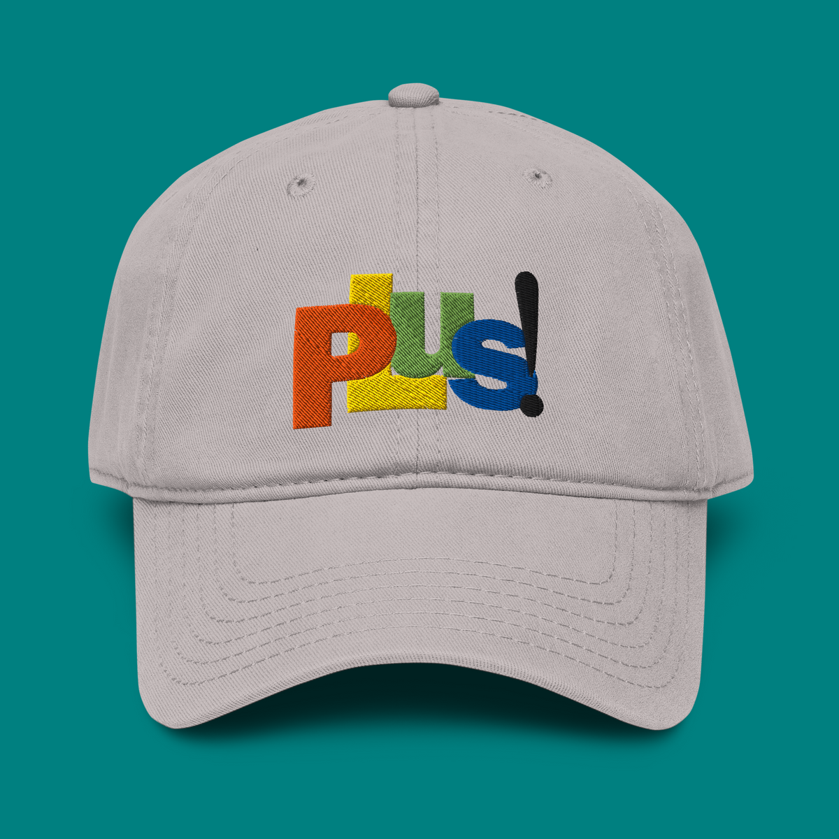 Microsoft Plus! Hat in gray with the embroidered four-color Plus! logo
